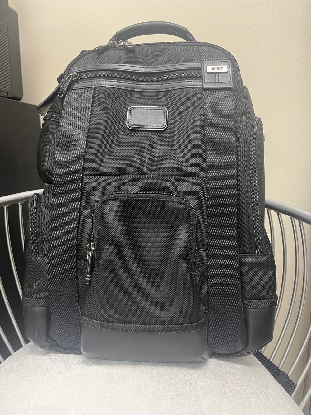 Tumi Black Nylon Men's Backpack with Leather Trim